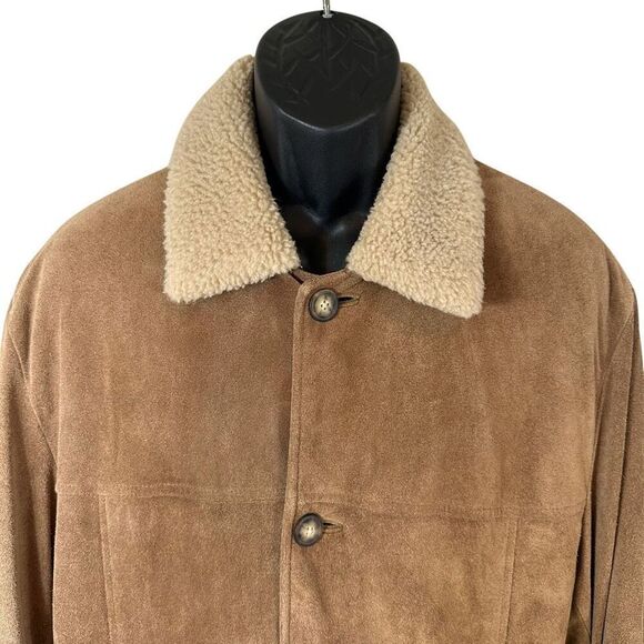 Vintage Y2K Structure Faux Shearling Lined Suede Leather Coat Mens Size M - Picture 3 of 13